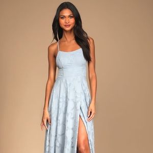 Lulu’s Let There Be Romance slate blue maxi dress